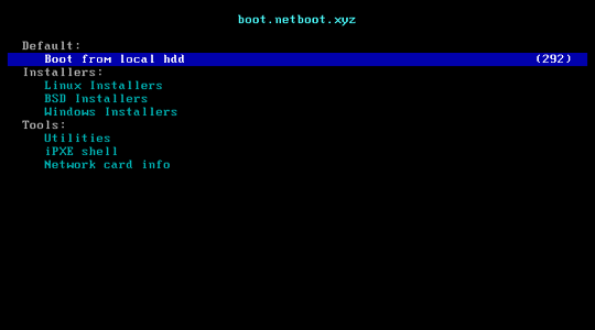 netboot.xyz rescue menu from console
