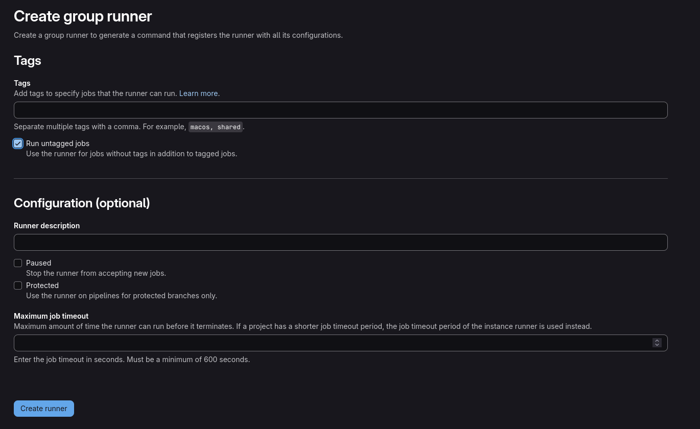 Create Gitlab group runner