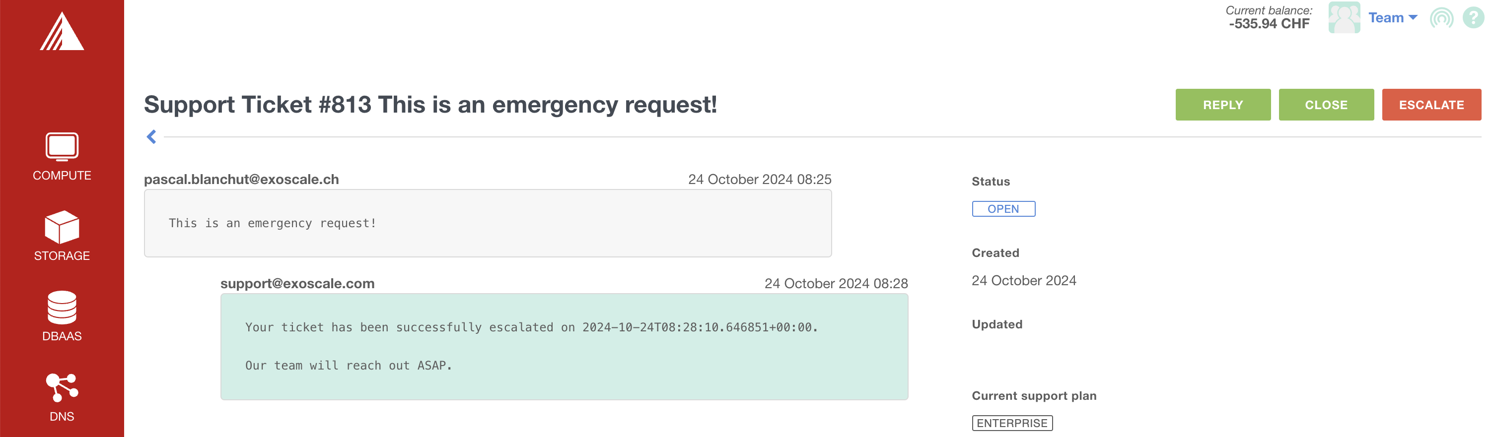 escalate ticket escalated