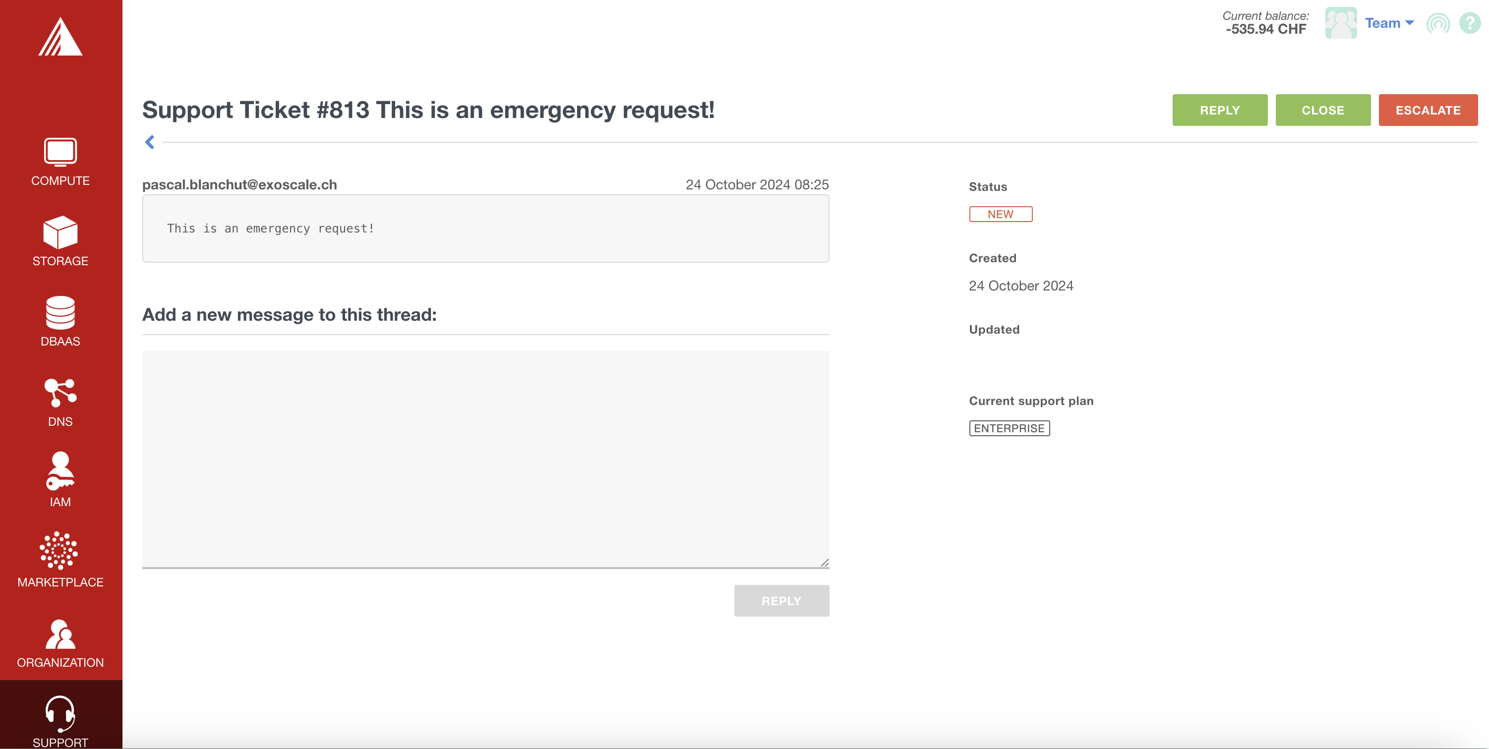 escalate open ticket